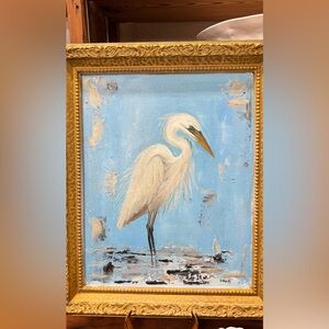 Elegant Heron original art with Gold Frame